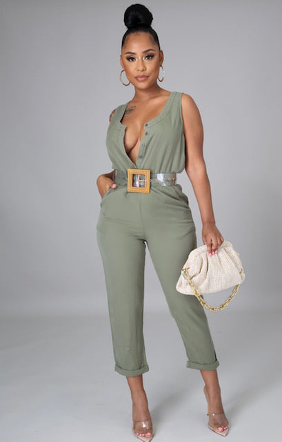 The Vibes Olive Jumpsuit